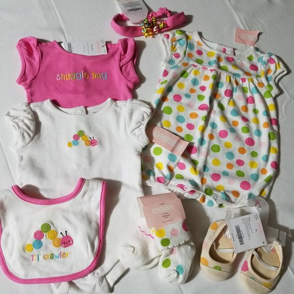 Gymboree Snuggle Bug 0-3 month NWT Romper, 2 bodysuits, headband, socks, used bi - Picture 2 of 6